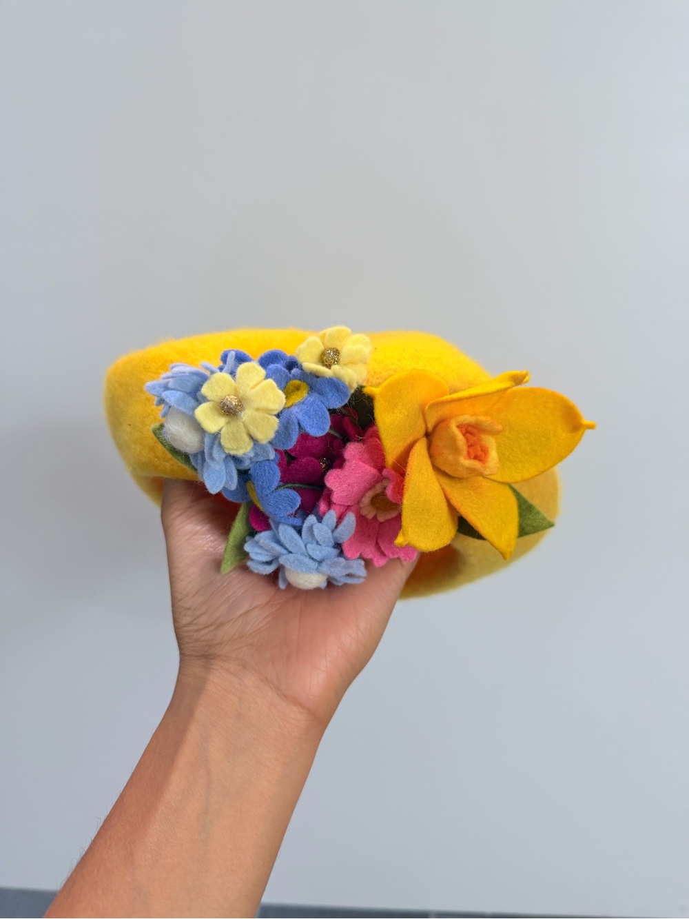 Yellow Felt Flower Hat for Kids - Handmade Floral Hair Accessory